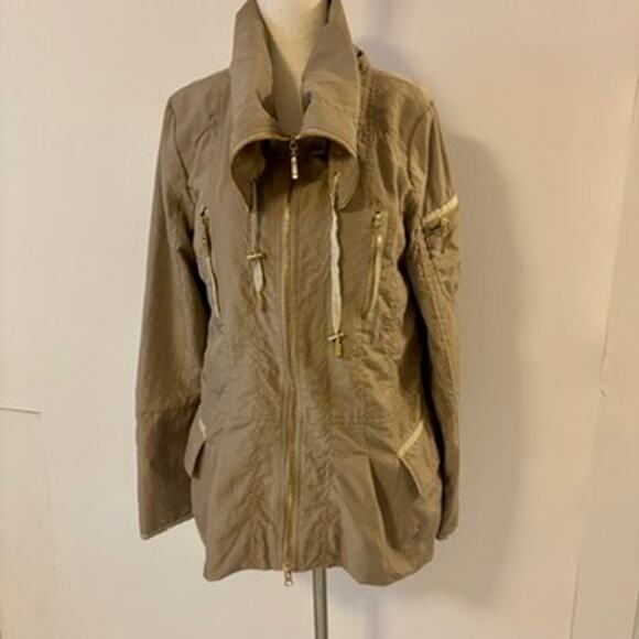 Venezia Milano Tan Brown Hooded Rain Jacket Gold Zippers Small Lined Zippers - Picture 3 of 14